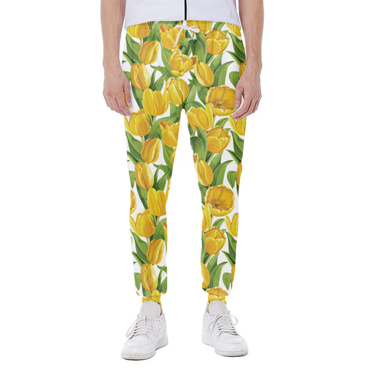 Yellow Spring Tulip Pattern Print Scuba Joggers