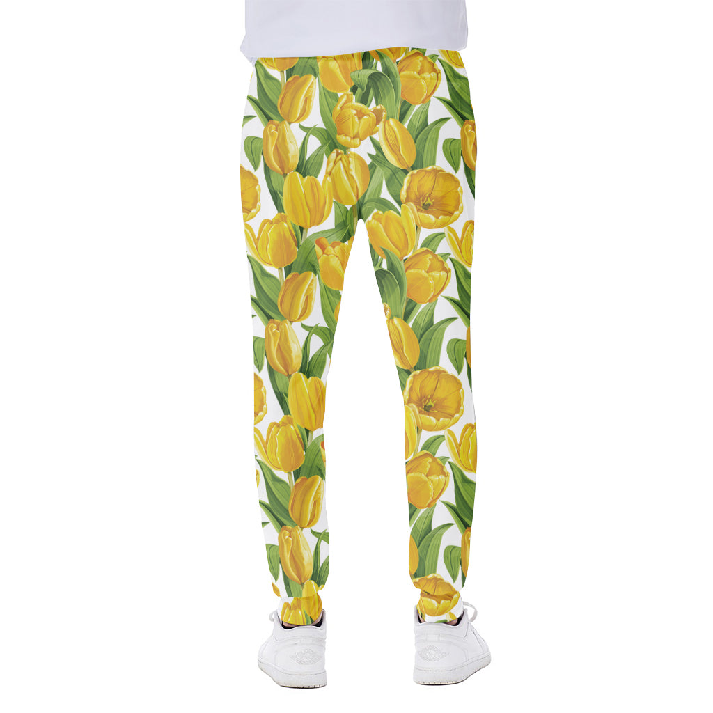 Yellow Spring Tulip Pattern Print Scuba Joggers