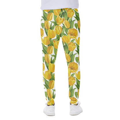 Yellow Spring Tulip Pattern Print Scuba Joggers