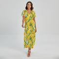 Yellow Spring Tulip Pattern Print Short Sleeve Maxi Dress
