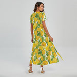 Yellow Spring Tulip Pattern Print Short Sleeve Maxi Dress