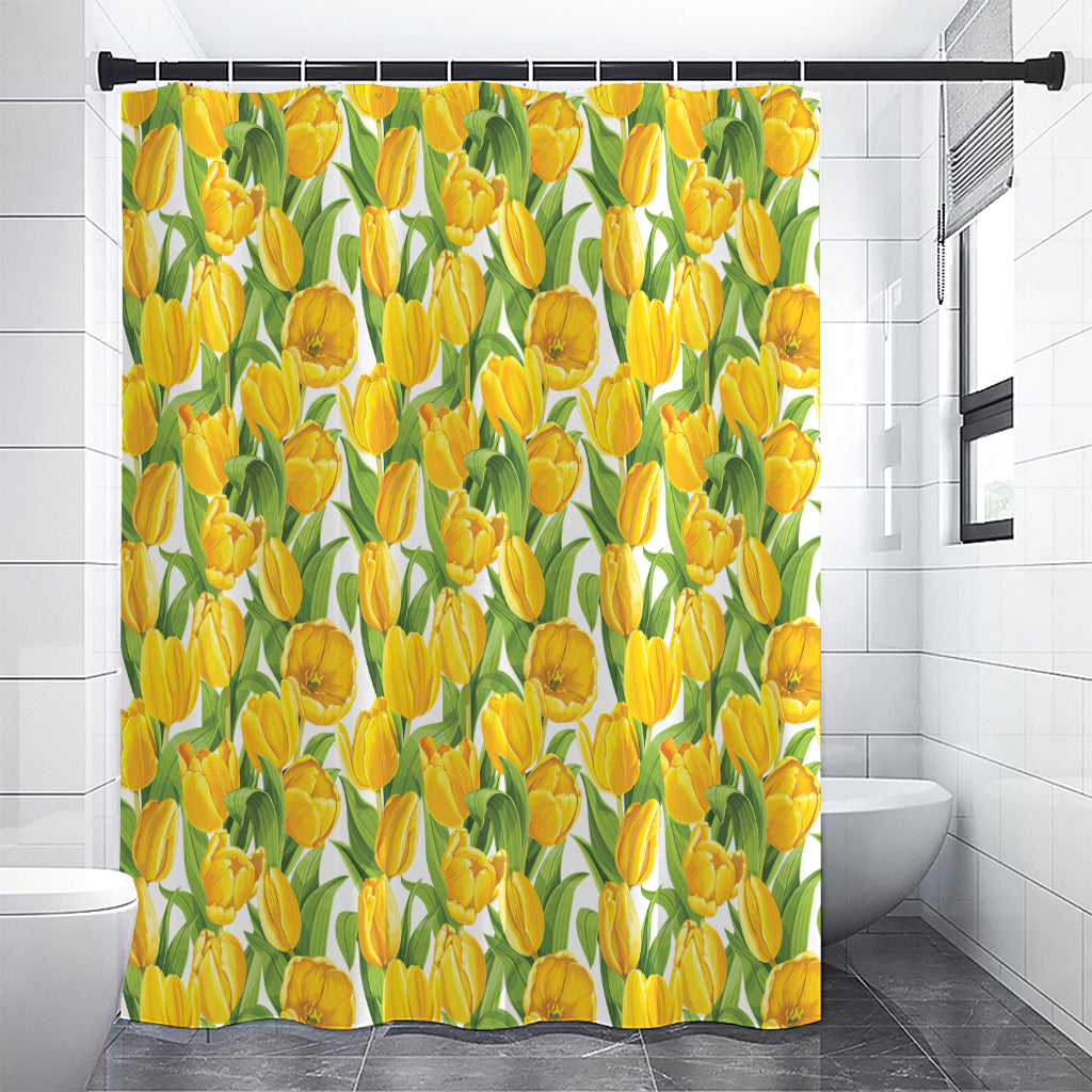 Yellow Spring Tulip Pattern Print Shower Curtain