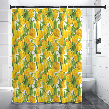 Yellow Spring Tulip Pattern Print Shower Curtain