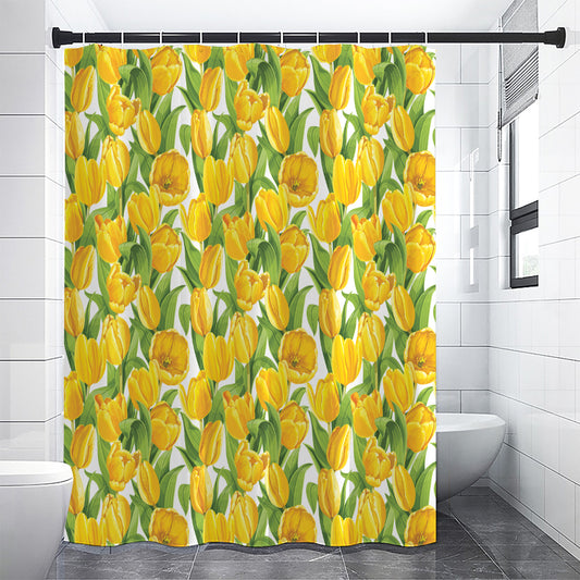 Yellow Spring Tulip Pattern Print Shower Curtain