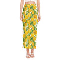 Yellow Spring Tulip Pattern Print Side Slit Maxi Skirt