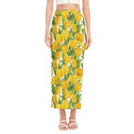 Yellow Spring Tulip Pattern Print Side Slit Maxi Skirt