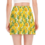 Yellow Spring Tulip Pattern Print Side Slit Mini Skirt