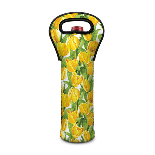 Yellow Spring Tulip Pattern Print Single Neoprene Wine Tote