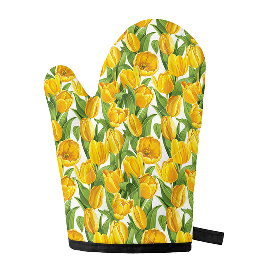 Yellow Spring Tulip Pattern Print Single Oven Mitt
