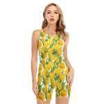 Yellow Spring Tulip Pattern Print Sleeveless One Piece Swimsuit
