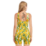 Yellow Spring Tulip Pattern Print Sleeveless One Piece Swimsuit