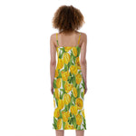 Yellow Spring Tulip Pattern Print Slim Fit Midi Cami Dress