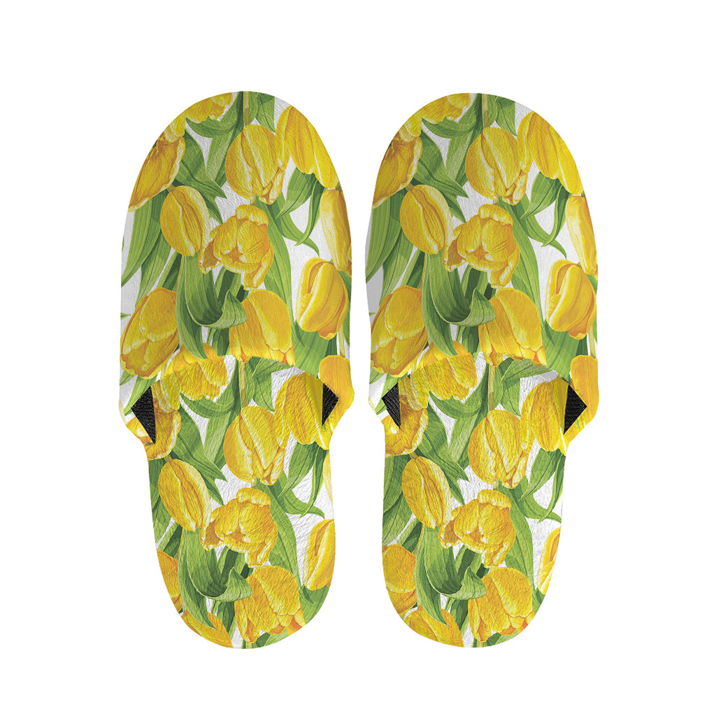 Yellow Spring Tulip Pattern Print Slippers