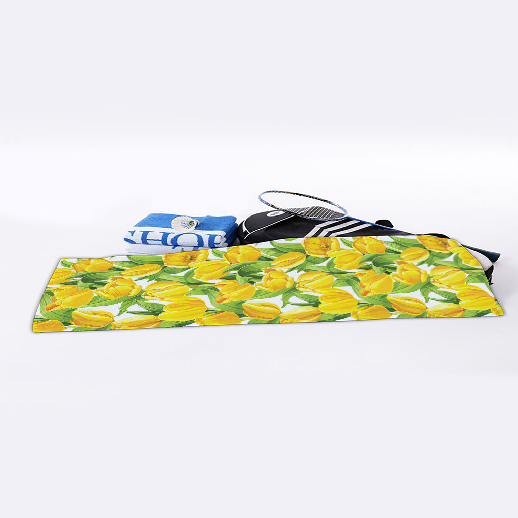 Yellow Spring Tulip Pattern Print Sports Towel