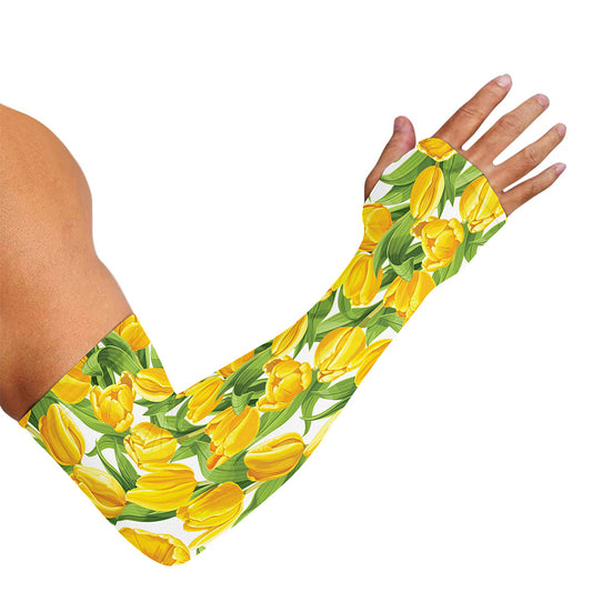 Yellow Spring Tulip Pattern Print Sun Protection Arm Sleeves