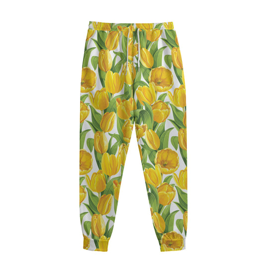 Yellow Spring Tulip Pattern Print Sweatpants