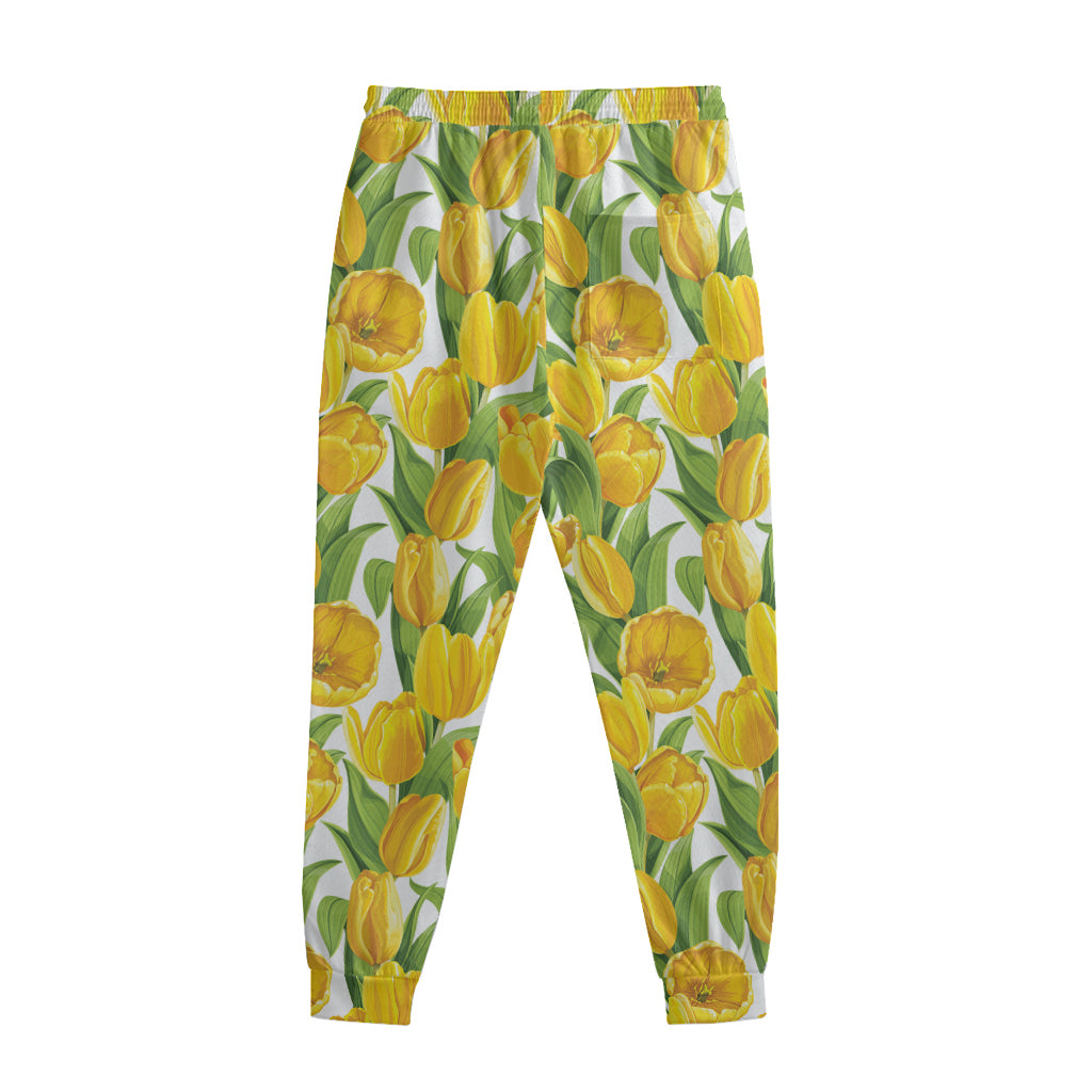 Yellow Spring Tulip Pattern Print Sweatpants