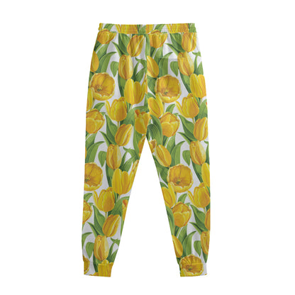Yellow Spring Tulip Pattern Print Sweatpants