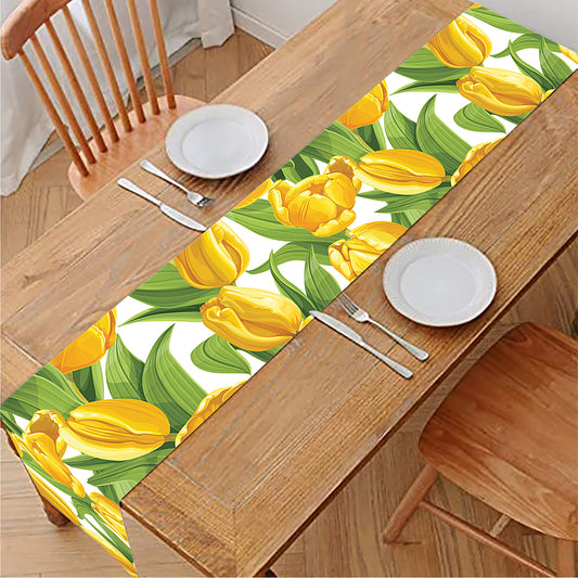 Yellow Spring Tulip Pattern Print Table Runner