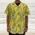 Yellow Spring Tulip Pattern Print Textured Short Sleeve Shirt