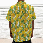 Yellow Spring Tulip Pattern Print Textured Short Sleeve Shirt