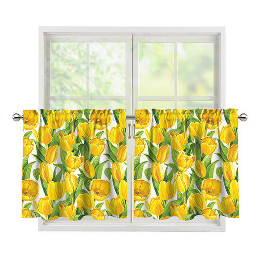 Yellow Spring Tulip Pattern Print Tier Curtains