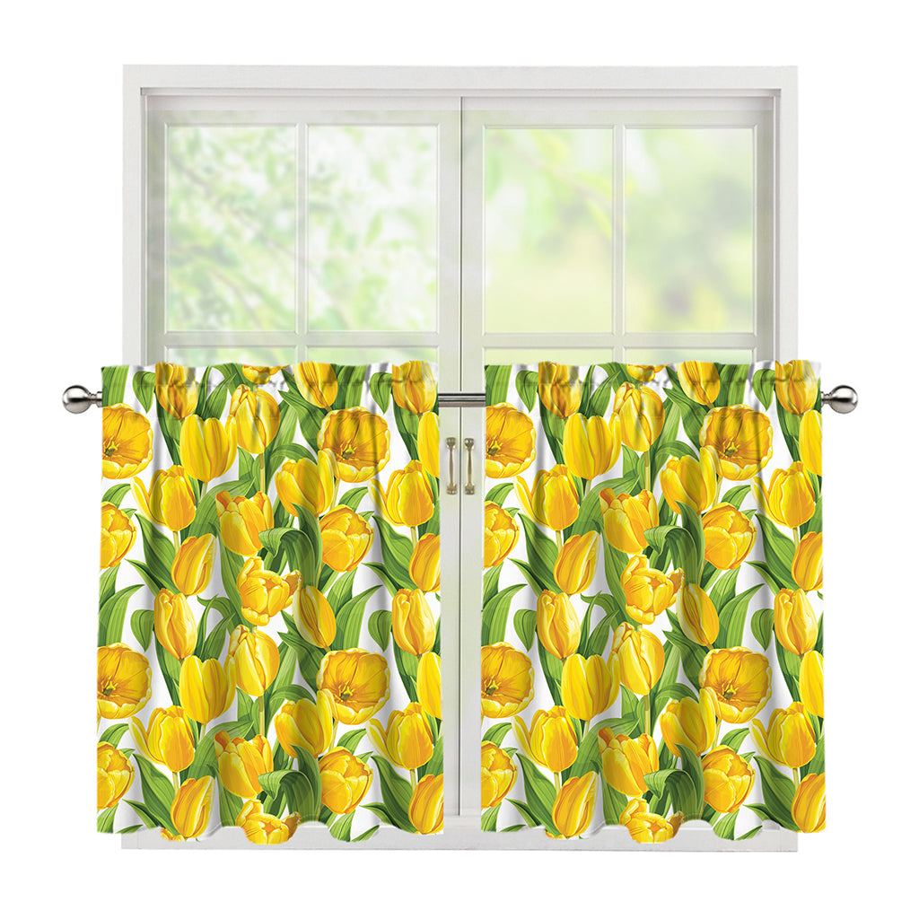 Yellow Spring Tulip Pattern Print Tier Curtains