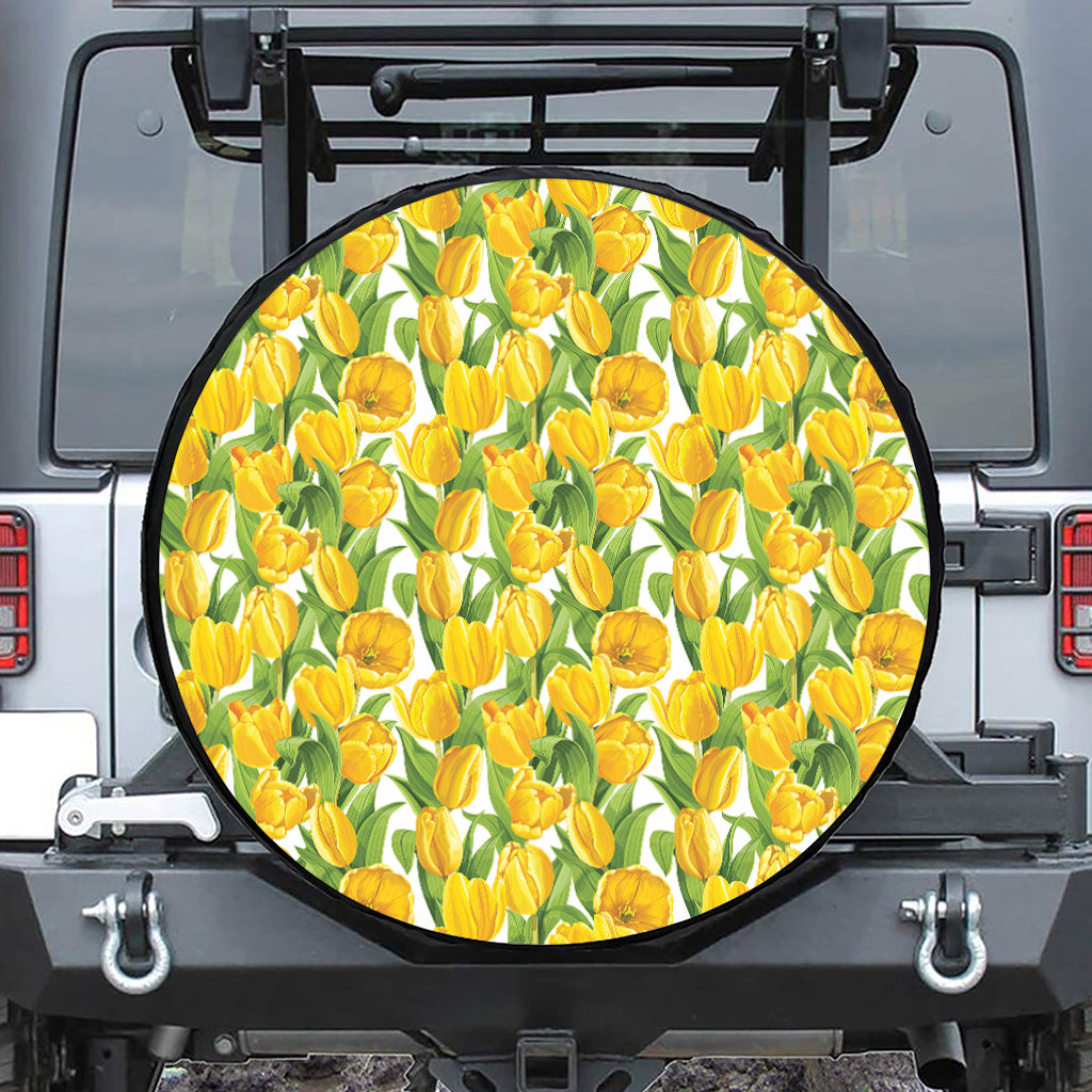 Yellow Spring Tulip Pattern Print Tire Cover