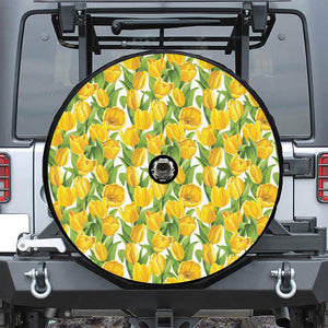 Yellow Spring Tulip Pattern Print Tire Cover With Camera Hole