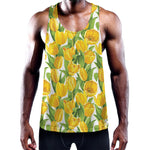 Yellow Spring Tulip Pattern Print Training Tank Top