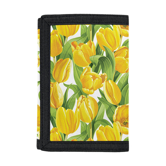 Yellow Spring Tulip Pattern Print Trifold Wallet