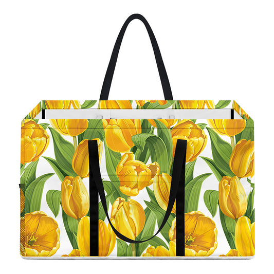 Yellow Spring Tulip Pattern Print Utility Tote Bag
