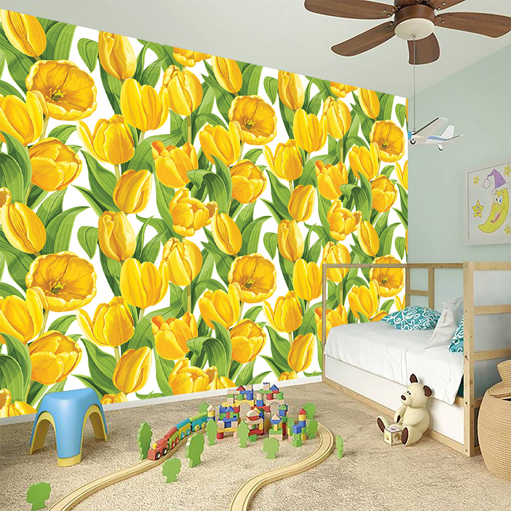 Yellow Spring Tulip Pattern Print Wall Sticker