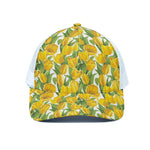 Yellow Spring Tulip Pattern Print White Mesh Trucker Cap