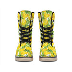 Yellow Spring Tulip Pattern Print Winter Boots