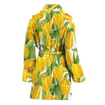 Yellow Spring Tulip Pattern Print Women's Bathrobe