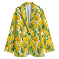 Yellow Spring Tulip Pattern Print Women's Cotton Blazer