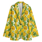Yellow Spring Tulip Pattern Print Women's Cotton Blazer