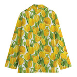 Yellow Spring Tulip Pattern Print Women's Cotton Blazer