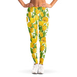 Yellow Spring Tulip Pattern Print Women's Leggings