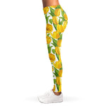 Yellow Spring Tulip Pattern Print Women's Leggings
