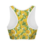 Yellow Spring Tulip Pattern Print Women's Sports Bra