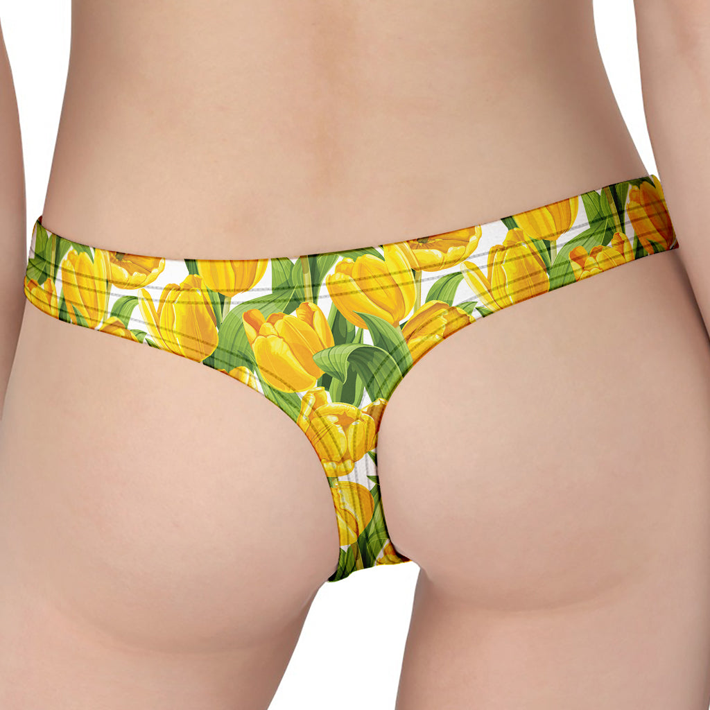 Yellow Spring Tulip Pattern Print Women's Thong