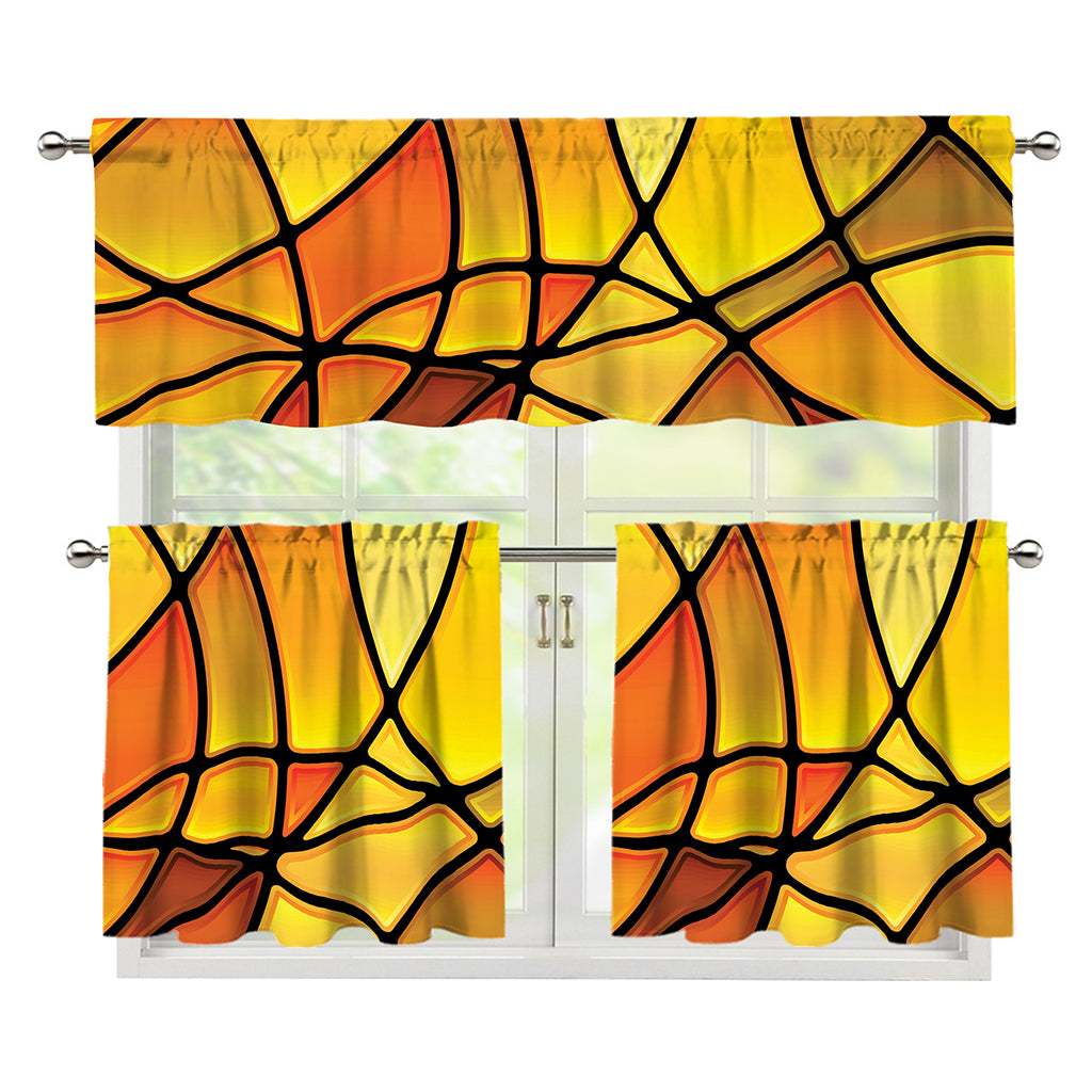 Yellow Stained Glass Mosaic Print 3 Piece Kitchen Curtains