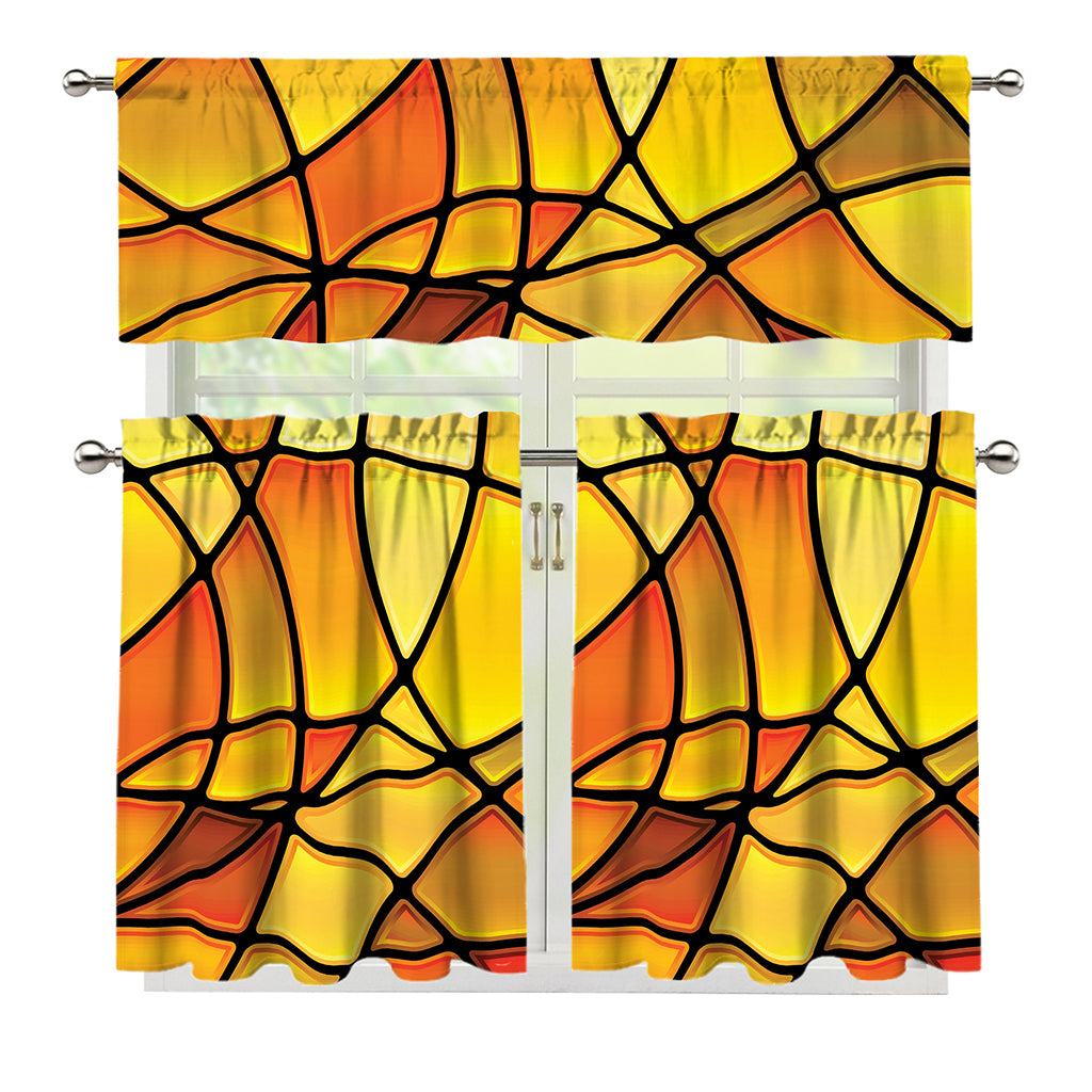 Yellow Stained Glass Mosaic Print 3 Piece Kitchen Curtains
