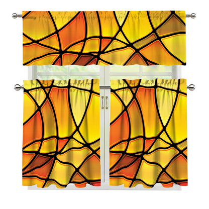 Yellow Stained Glass Mosaic Print 3 Piece Kitchen Curtains