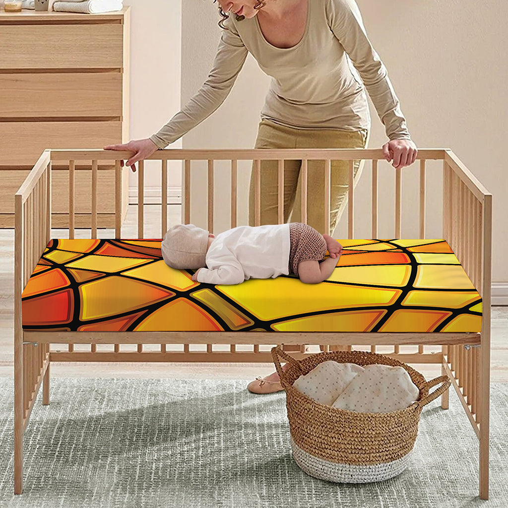 Yellow Stained Glass Mosaic Print Baby Crib Sheet