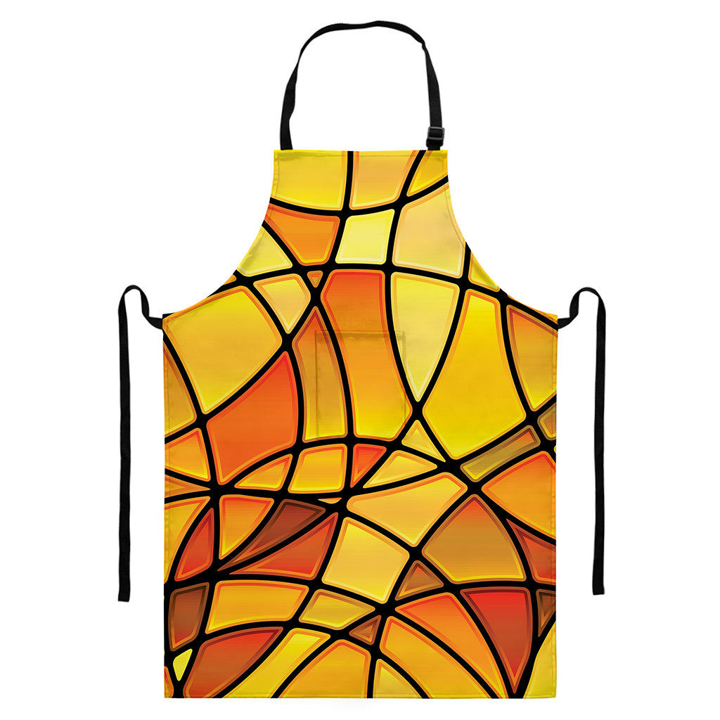 Yellow Stained Glass Mosaic Print Bib Apron With Pocket