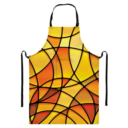 Yellow Stained Glass Mosaic Print Bib Apron With Pocket