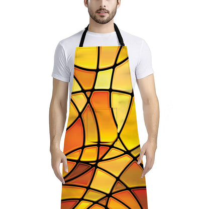 Yellow Stained Glass Mosaic Print Bib Apron With Pocket